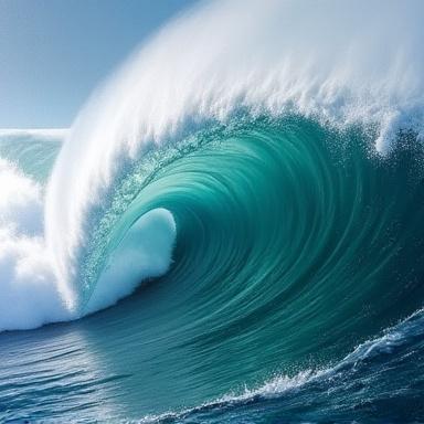 Intenso dipinto a olio raffigurante un'onda oceanica, rappresentante l'Arte da Parete di Marinus Design.